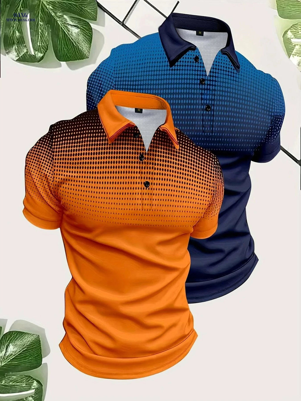 Men's Gradient Print Golf Shirts - Short Sleeve Casual Style, Regular Fit   OAXG 