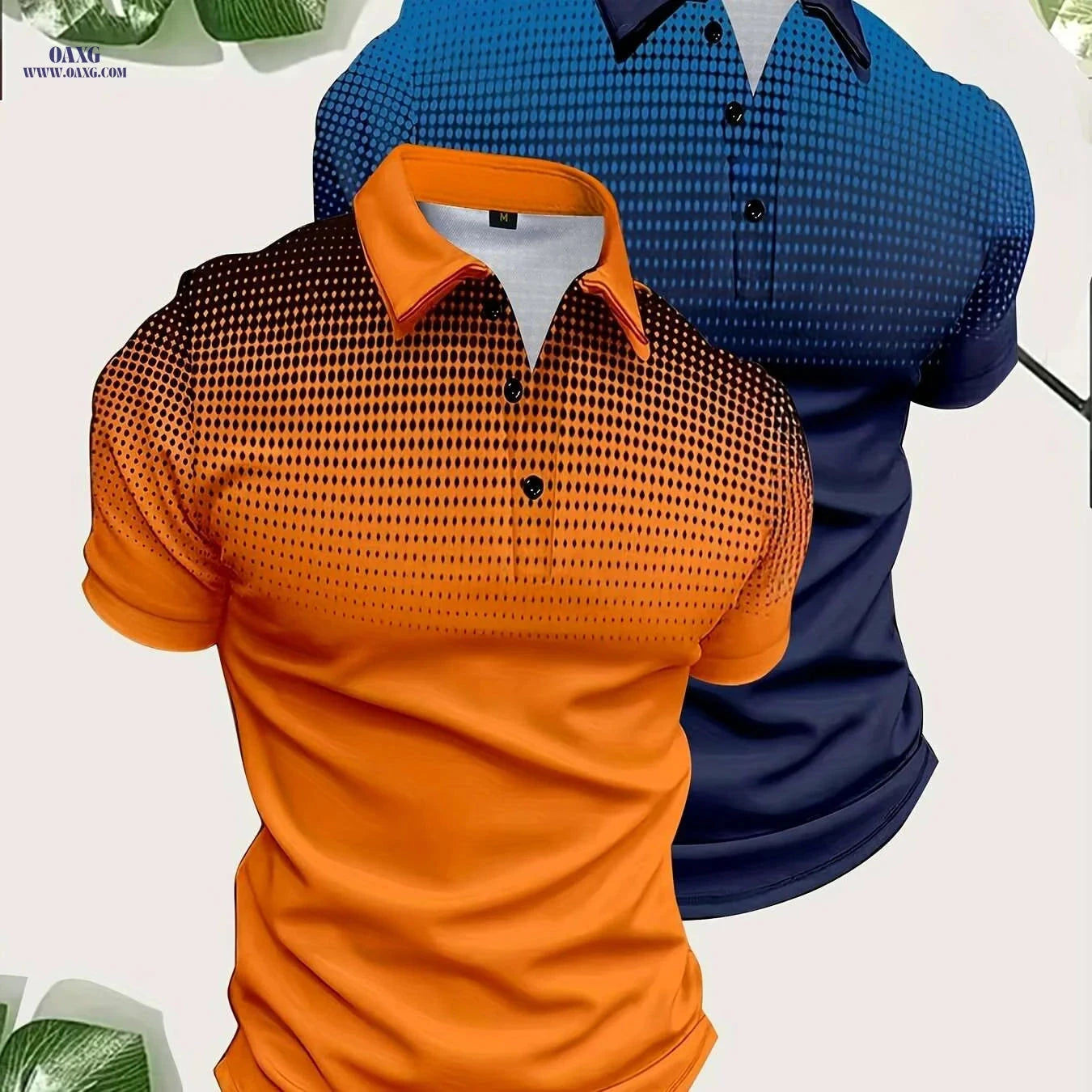 Men's Gradient Print Golf Shirts - Short Sleeve Casual Style, Regular Fit   OAXG Orange-white / S