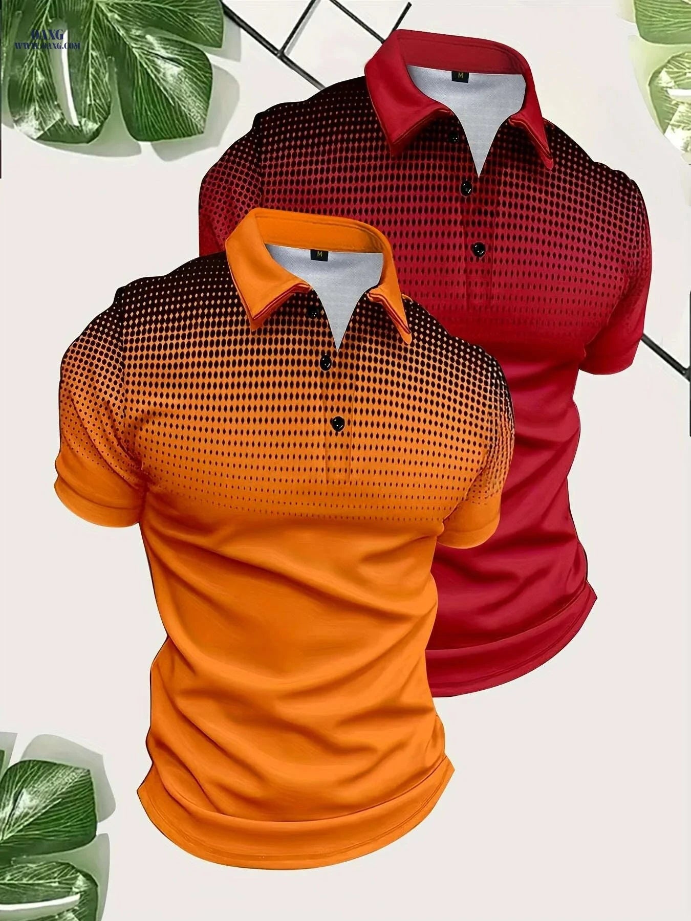 Men's Gradient Print Golf Shirts - Short Sleeve Casual Style, Regular Fit   OAXG Orange-white / S