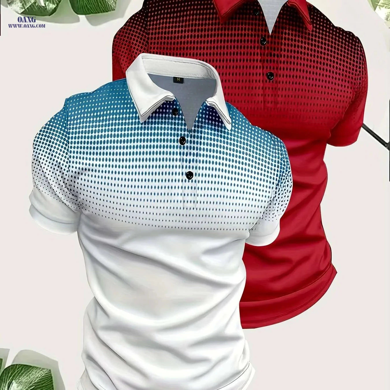 Men's Gradient Print Golf Shirts - Short Sleeve Casual Style, Regular Fit   OAXG Orange-white / S