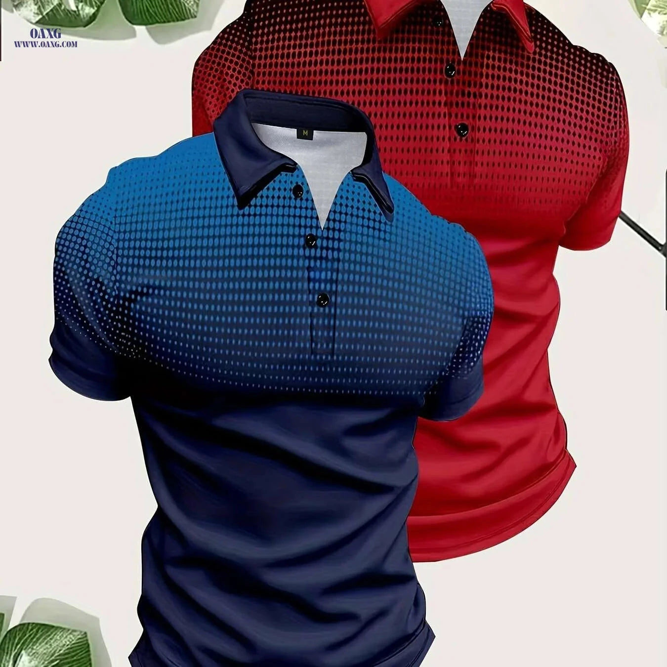 Men's Gradient Print Golf Shirts - Short Sleeve Casual Style, Regular Fit   OAXG Orange-white / S