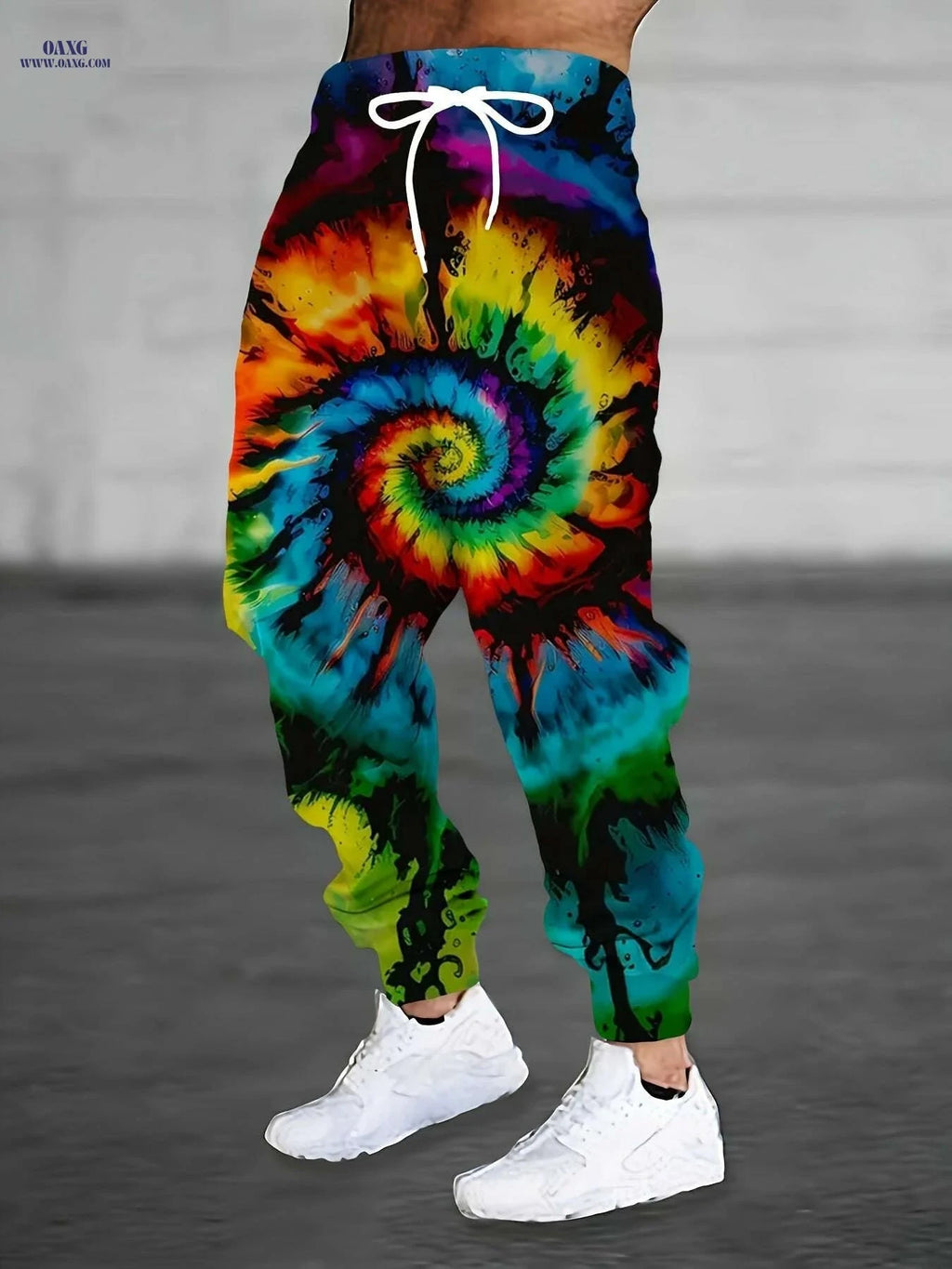 Men's Gradient Spiral Tie-Dye Casual Sports Pants - Loose Fit, 3D Printed   OAXG 
