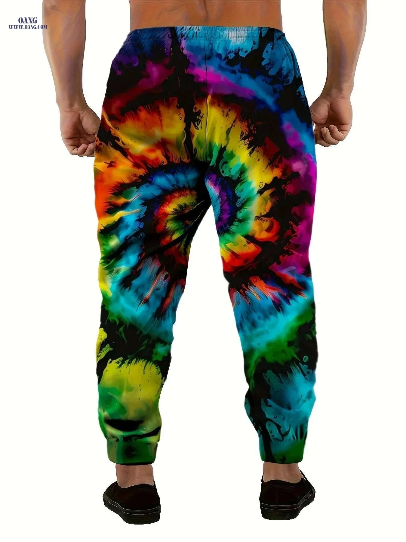 Men's Gradient Spiral Tie-Dye Casual Sports Pants - Loose Fit, 3D Printed   OAXG Mixed Color / S