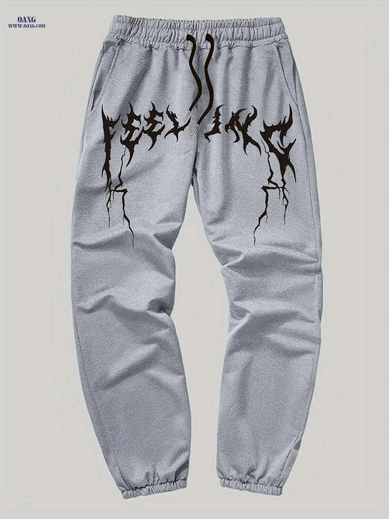 Men’s Graphic Print Sweatpants - Casual Drawstring Waist, Slight Stretch   OAXG Light Grey / S