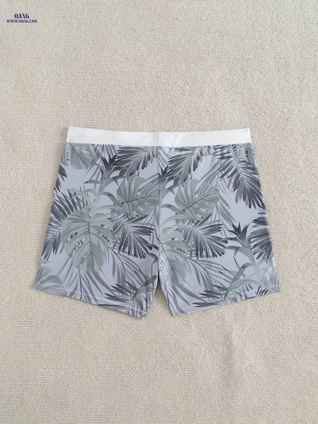 Men's Gray Geometric Swim Shorts - Loose Fit, Vacation Style   OAXG 