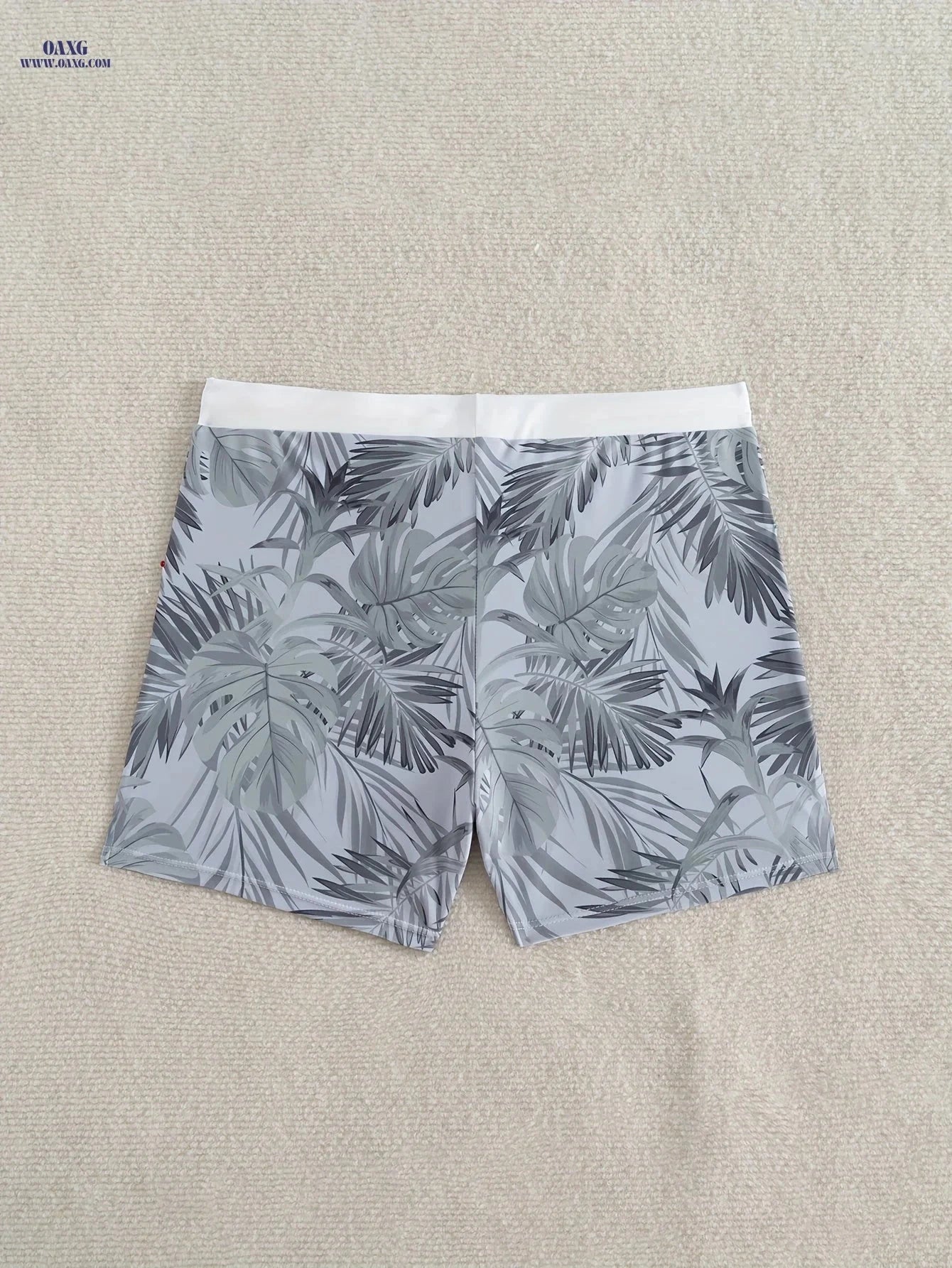 Men's Gray Geometric Swim Shorts - Loose Fit, Vacation Style   OAXG 