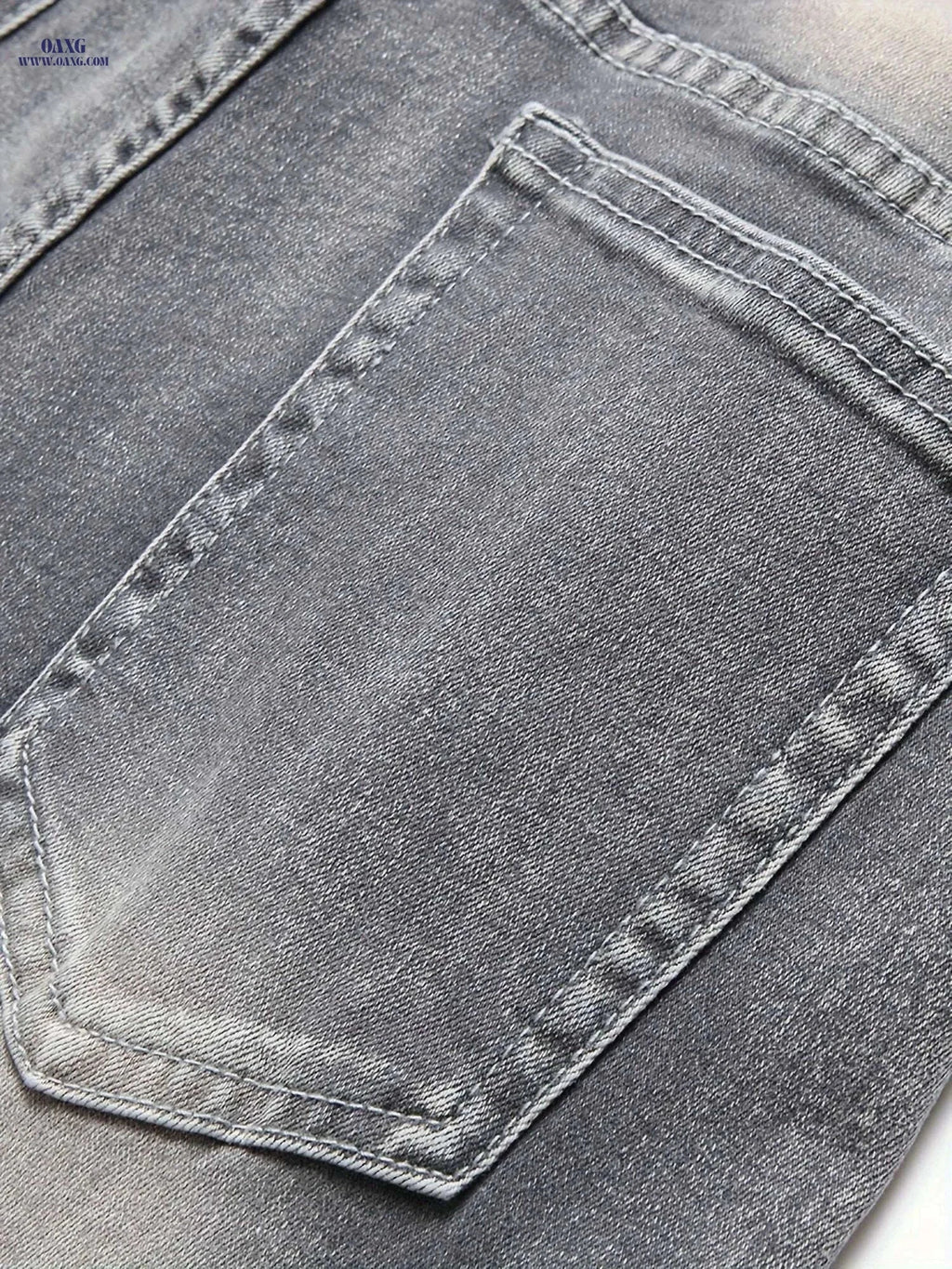 Men's Grey Tapered Leg Stretch Jeans - Casual Ripped Design   OAXG 