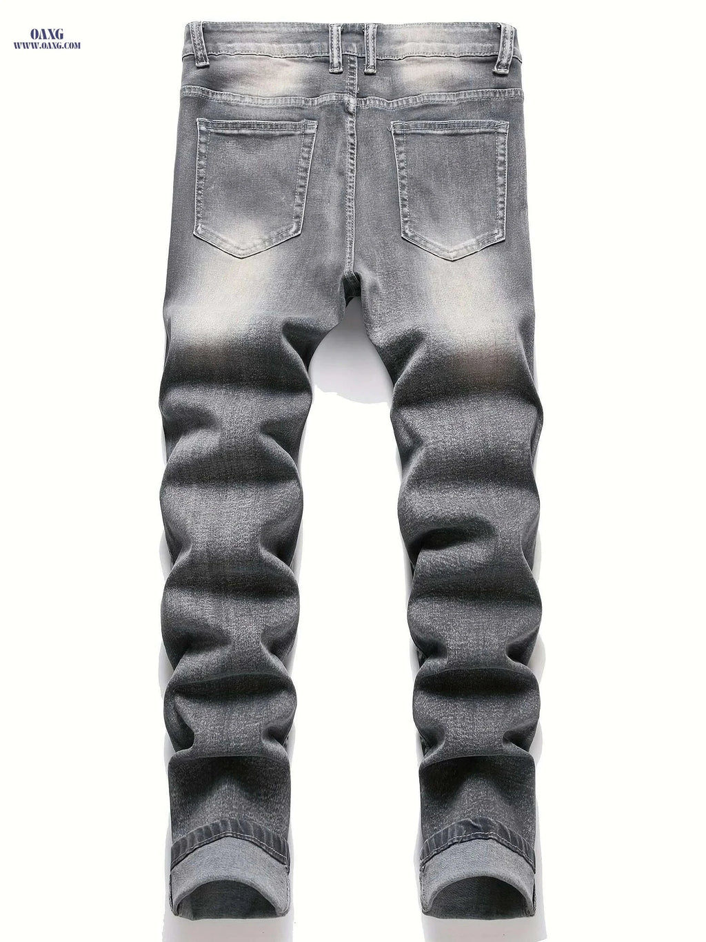 Men's Grey Tapered Leg Stretch Jeans - Casual Ripped Design   OAXG Gray-black / 28