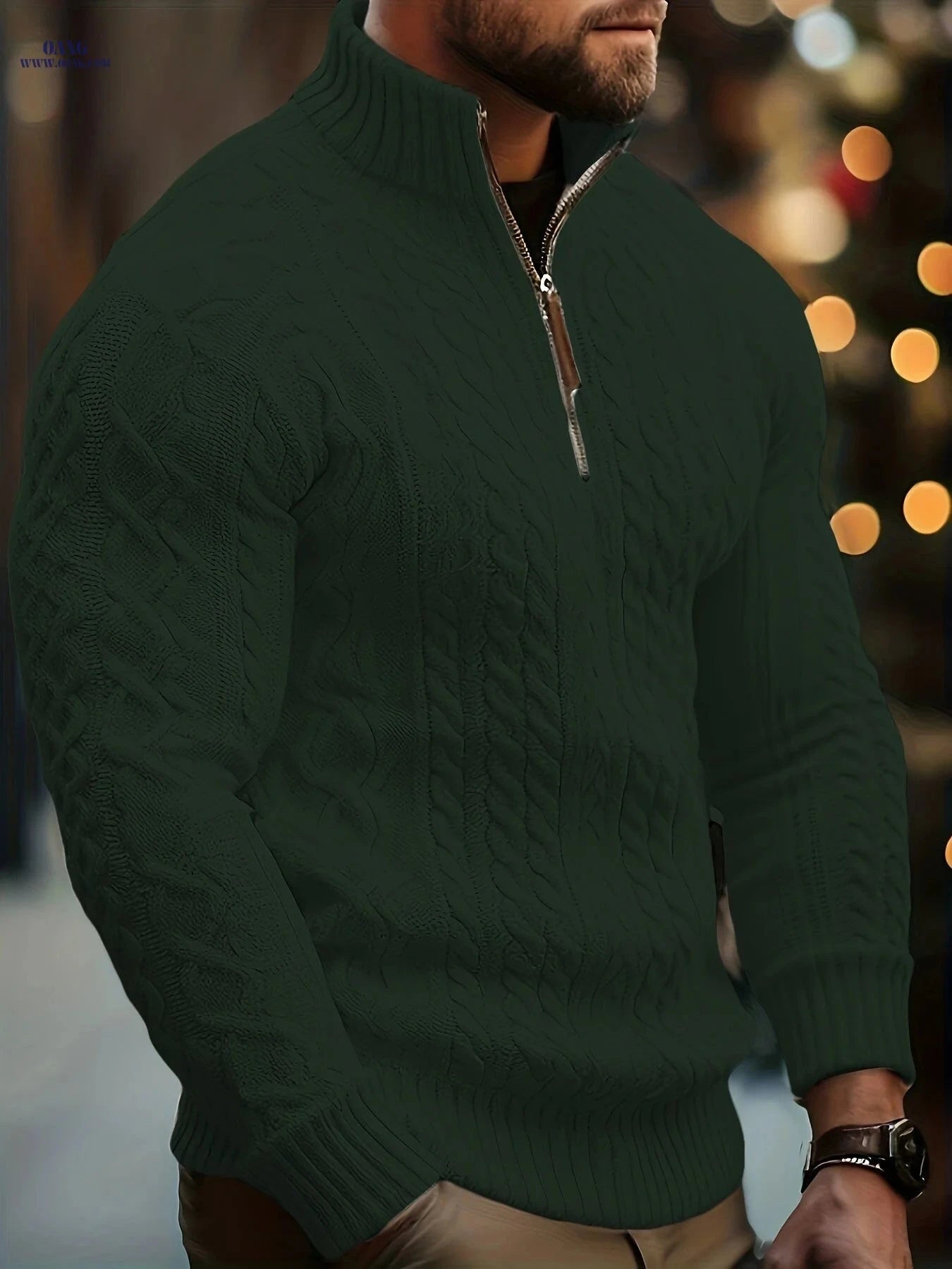 Men's Half-High Collar Cable Knit Sweater - Casual Fall Style   OAXG 