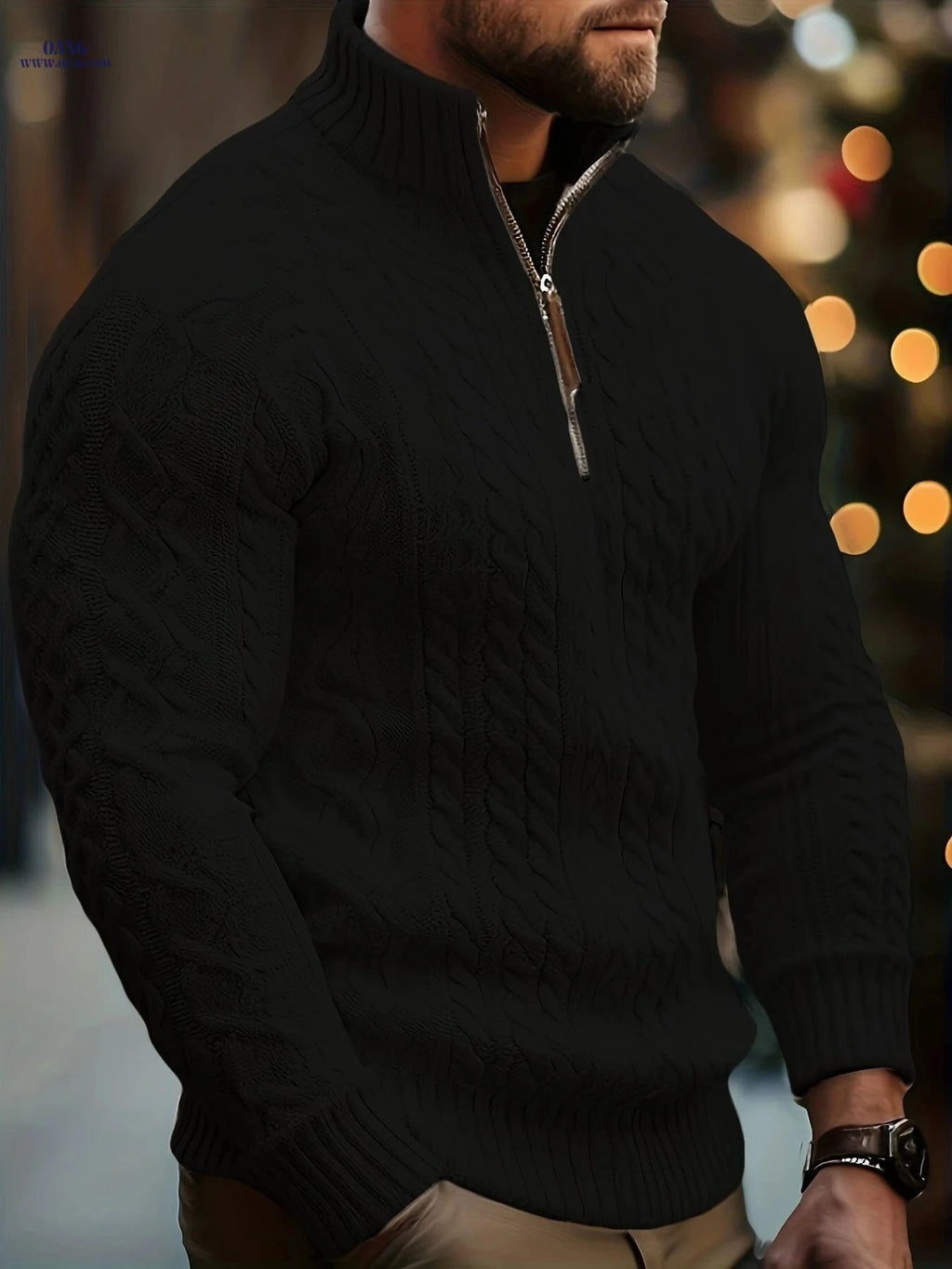 Men's Half-High Collar Cable Knit Sweater - Casual Fall Style   OAXG 