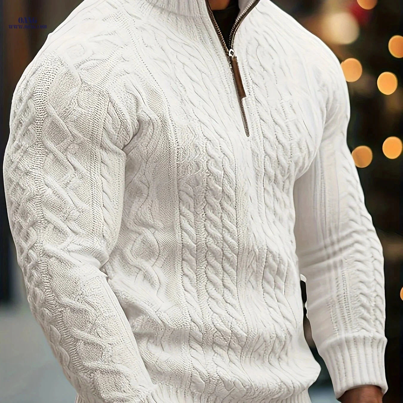 Men's Half-High Collar Cable Knit Sweater - Casual Fall Style   OAXG 