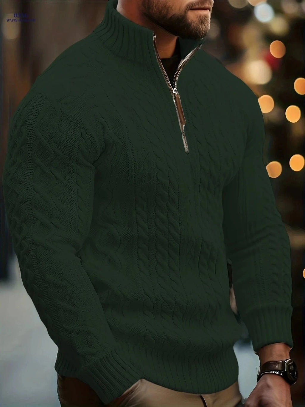 Men's Half-High Collar Cable Knit Sweater - Casual Fall Style   OAXG White / FR S