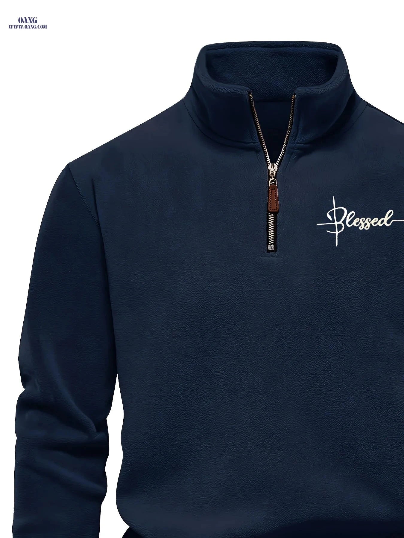 Men's Half-Zip Henley Shirt - Warm, Embroidered Stand Collar Top   OAXG 