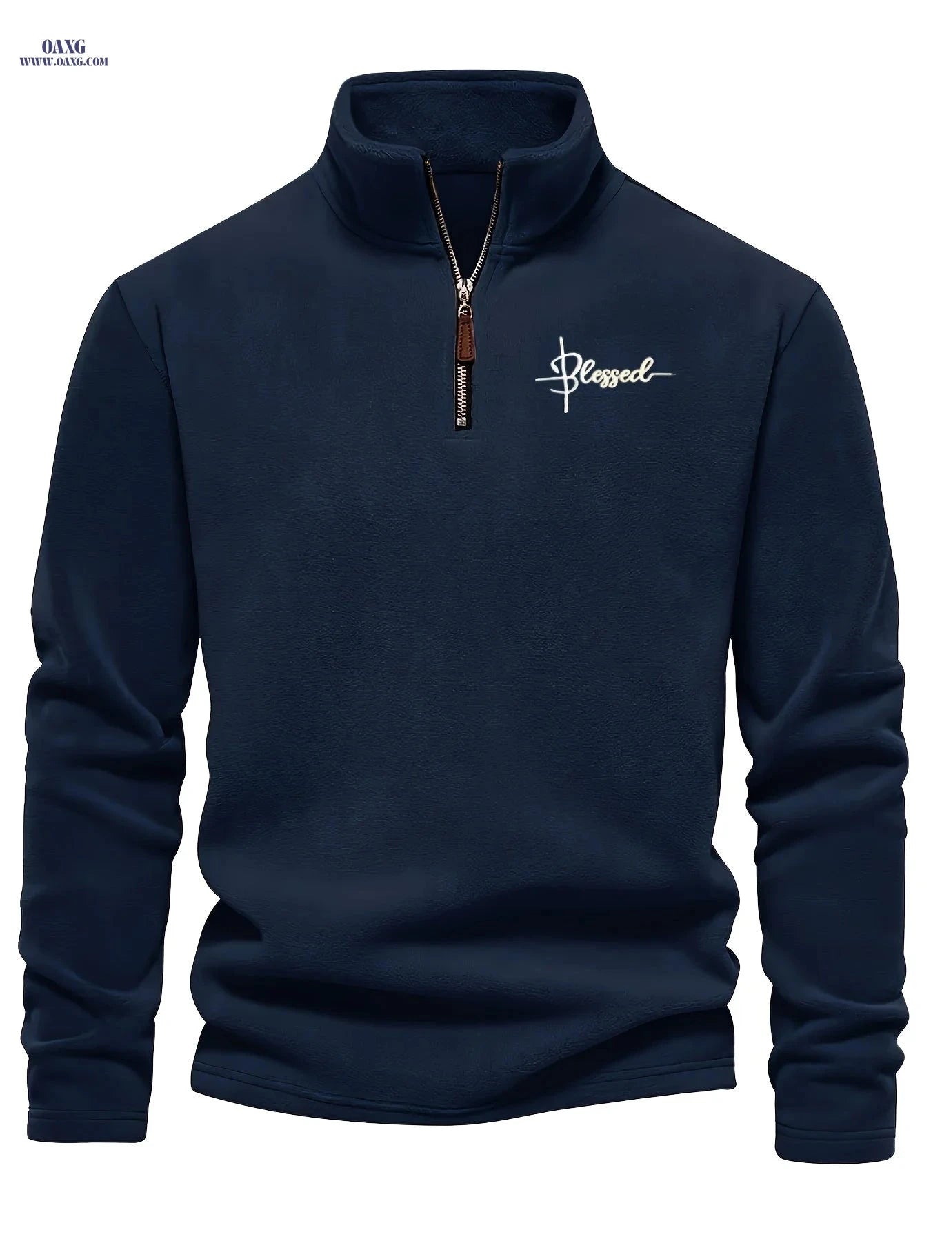 Men's Half-Zip Henley Shirt - Warm, Embroidered Stand Collar Top   OAXG Navy Color / FR M