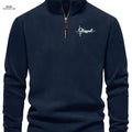 Men's Half-Zip Henley Shirt - Warm, Embroidered Stand Collar Top   OAXG Navy Color / FR M