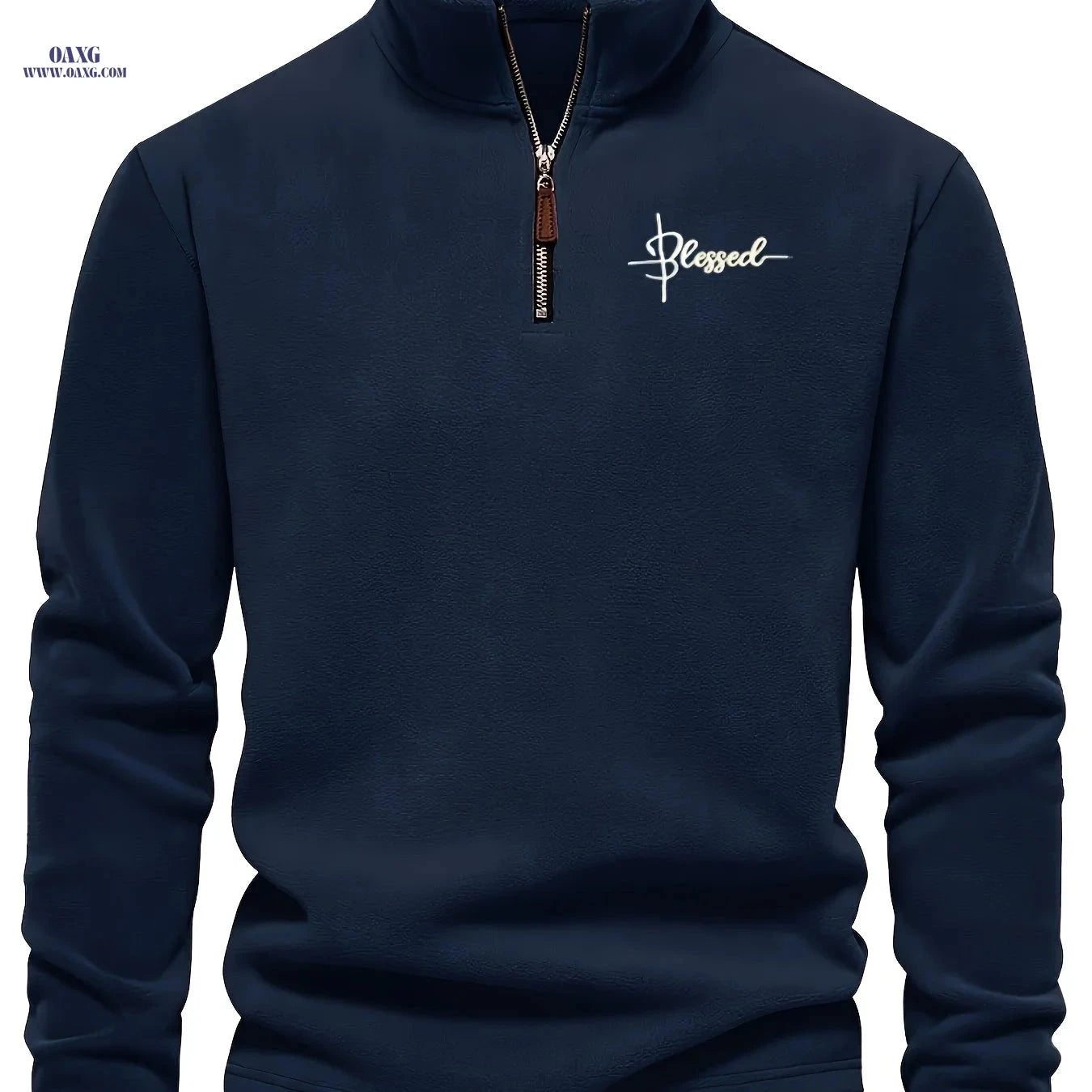 Men's Half-Zip Henley Shirt - Warm, Embroidered Stand Collar Top   OAXG Navy Color / FR M