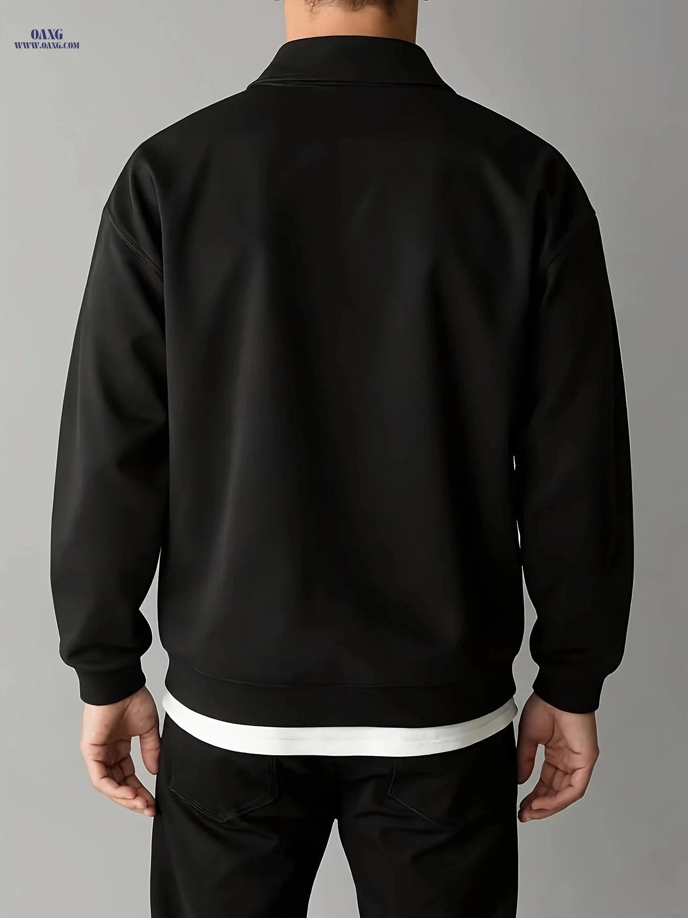 Men's Half-Zip Sweatshirt - Solid Color, Slight Stretch Knit Fabric   OAXG 