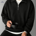 Men's Half-Zip Sweatshirt - Solid Color, Slight Stretch Knit Fabric   OAXG 
