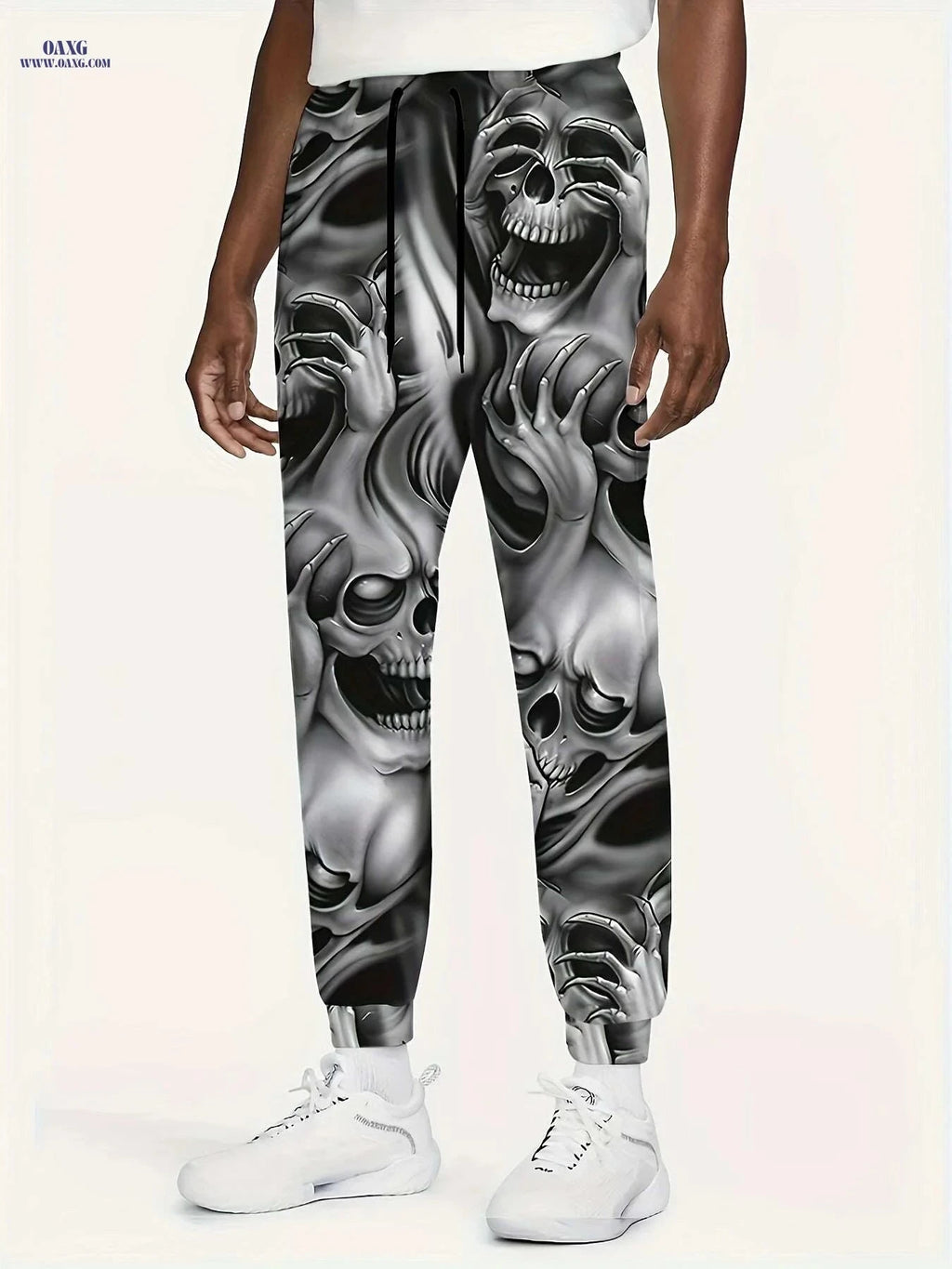 Men's Halloween Allover Skulls Print Jogger Pants - Casual Sports Style   OAXG 