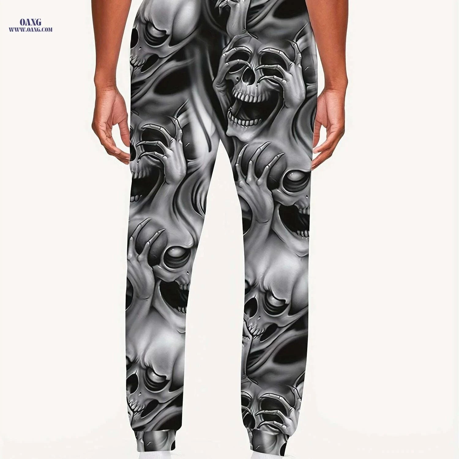 Men's Halloween Allover Skulls Print Jogger Pants - Casual Sports Style   OAXG Black / S