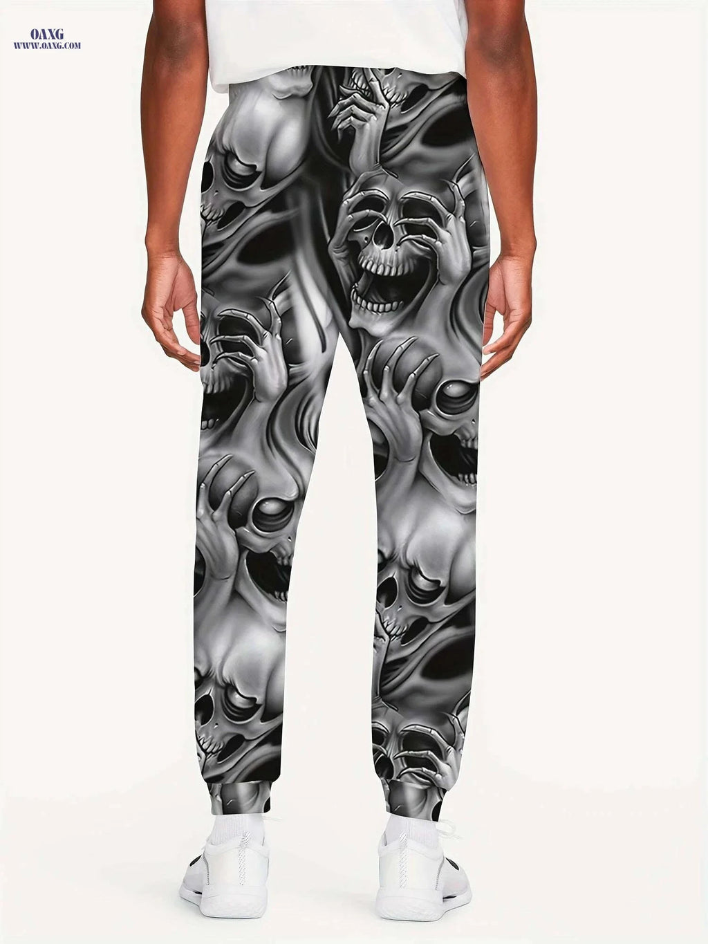 Men's Halloween Allover Skulls Print Jogger Pants - Casual Sports Style   OAXG Black / S