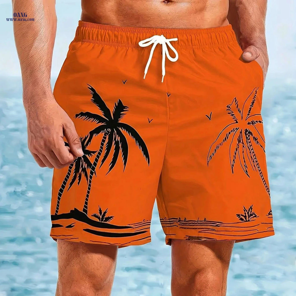Men's Hawaiian 3D Printed Beach Shorts - Quick-Dry Tropical Design   OAXG Mixed Color / S