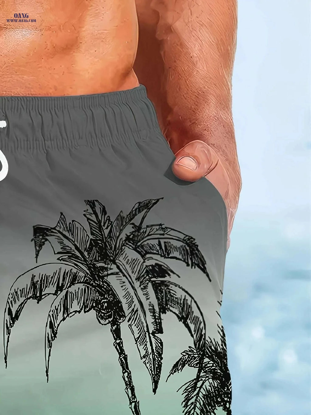 Men's Hawaiian Gradient Beach Shorts - Quick-Dry Ocean Print Trunks   OAXG 