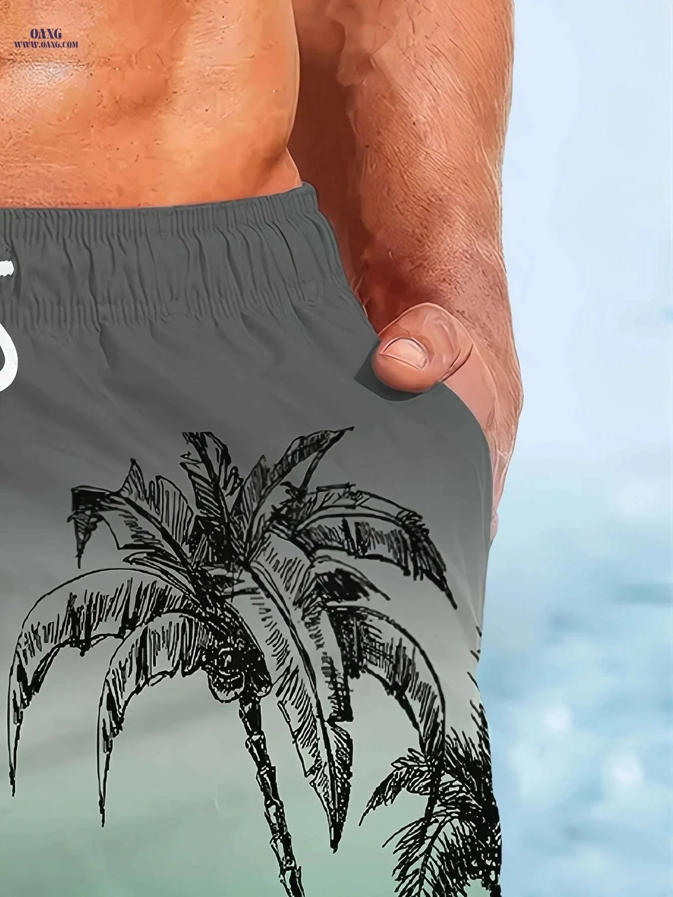Men's Hawaiian Gradient Beach Shorts - Quick-Dry Ocean Print Trunks   OAXG 