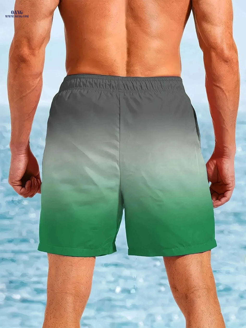 Men's Hawaiian Gradient Beach Shorts - Quick-Dry Ocean Print Trunks   OAXG Mixed Color / S