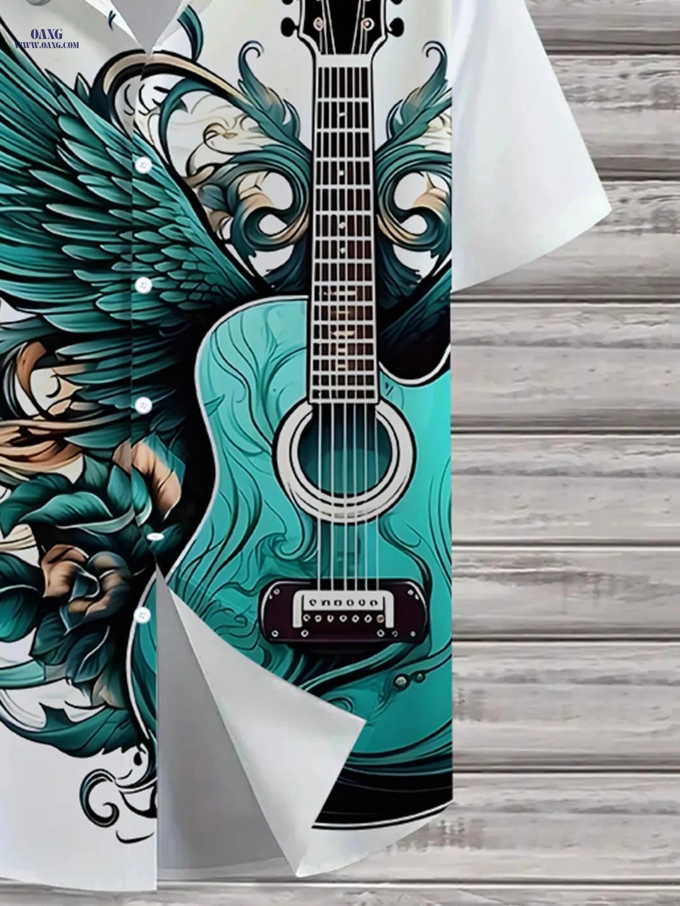 Men's Hawaiian Guitar Print Shirt - Casual Short Sleeve Beach Wear   OAXG 