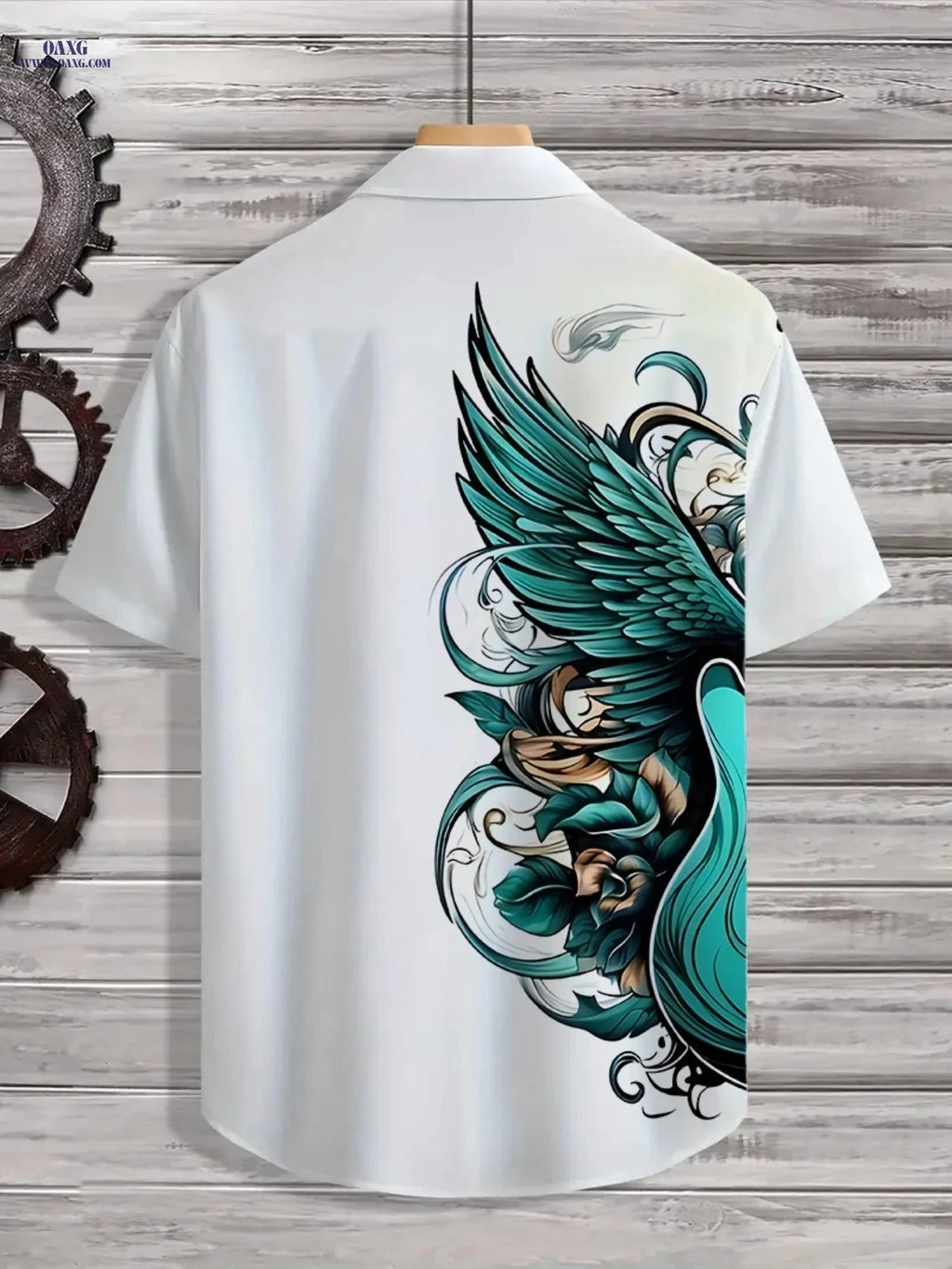 Men's Hawaiian Guitar Print Shirt - Casual Short Sleeve Beach Wear   OAXG 