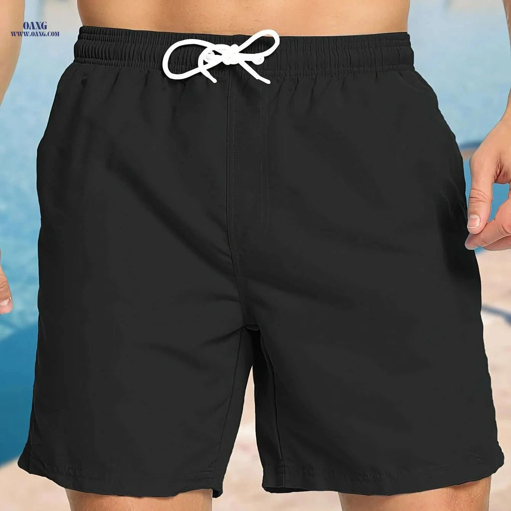 Men's Hawaiian Print Swim Trunks - Quick-Dry, Drawstring Waist Design   OAXG 