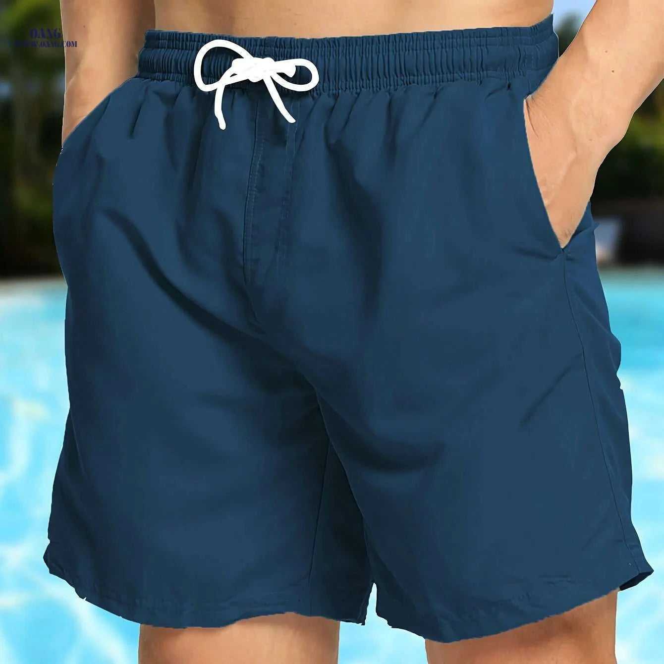 Men's Hawaiian Print Swim Trunks - Quick-Dry, Drawstring Waist Design   OAXG 