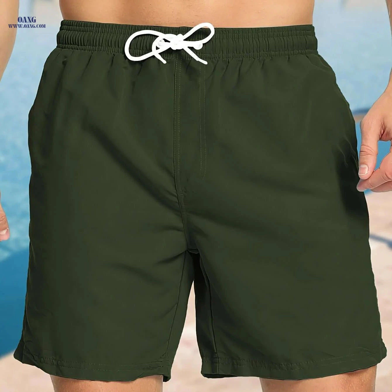 Men's Hawaiian Print Swim Trunks - Quick-Dry, Drawstring Waist Design   OAXG 