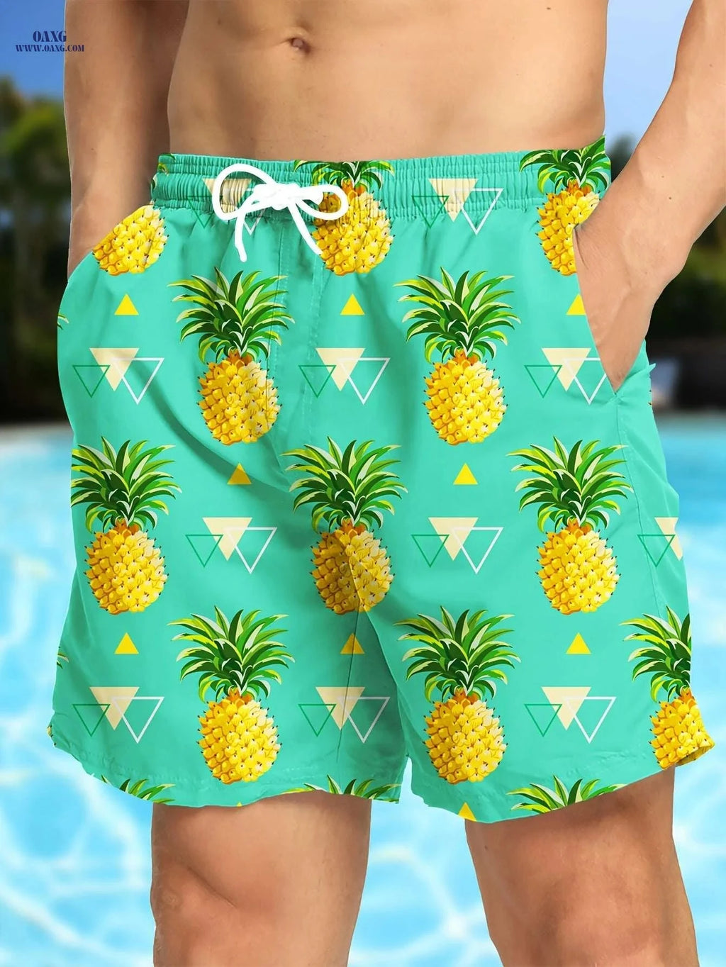 Men's Hawaiian Print Swim Trunks - Quick-Dry, Drawstring Waist Design   OAXG M21-TK01-23 / S