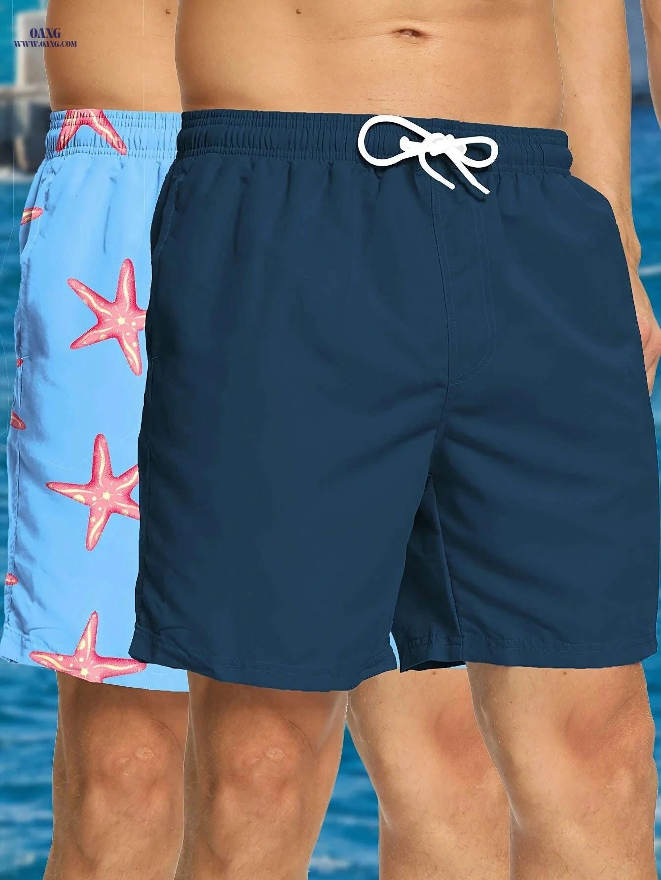 Men's Hawaiian Print Swim Trunks - Quick-Dry, Drawstring Waist Design   OAXG 