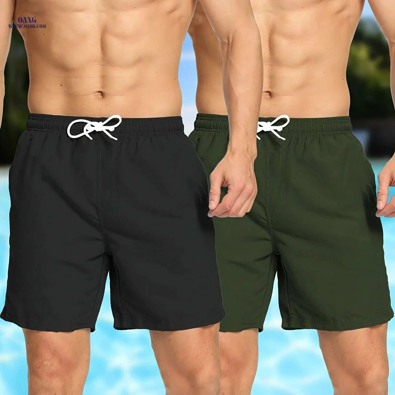 Men's Hawaiian Print Swim Trunks - Quick-Dry, Drawstring Waist Design   OAXG 