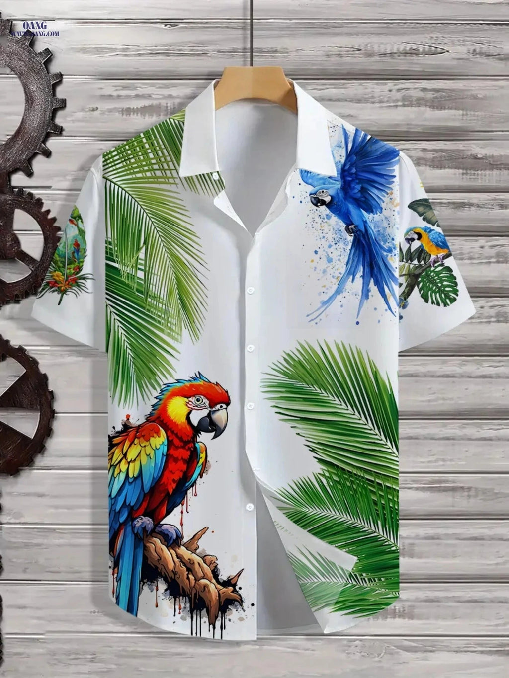 Men's Hawaiian Shirt - Tropical Parrot Print for Summer Beach Wear   OAXG 