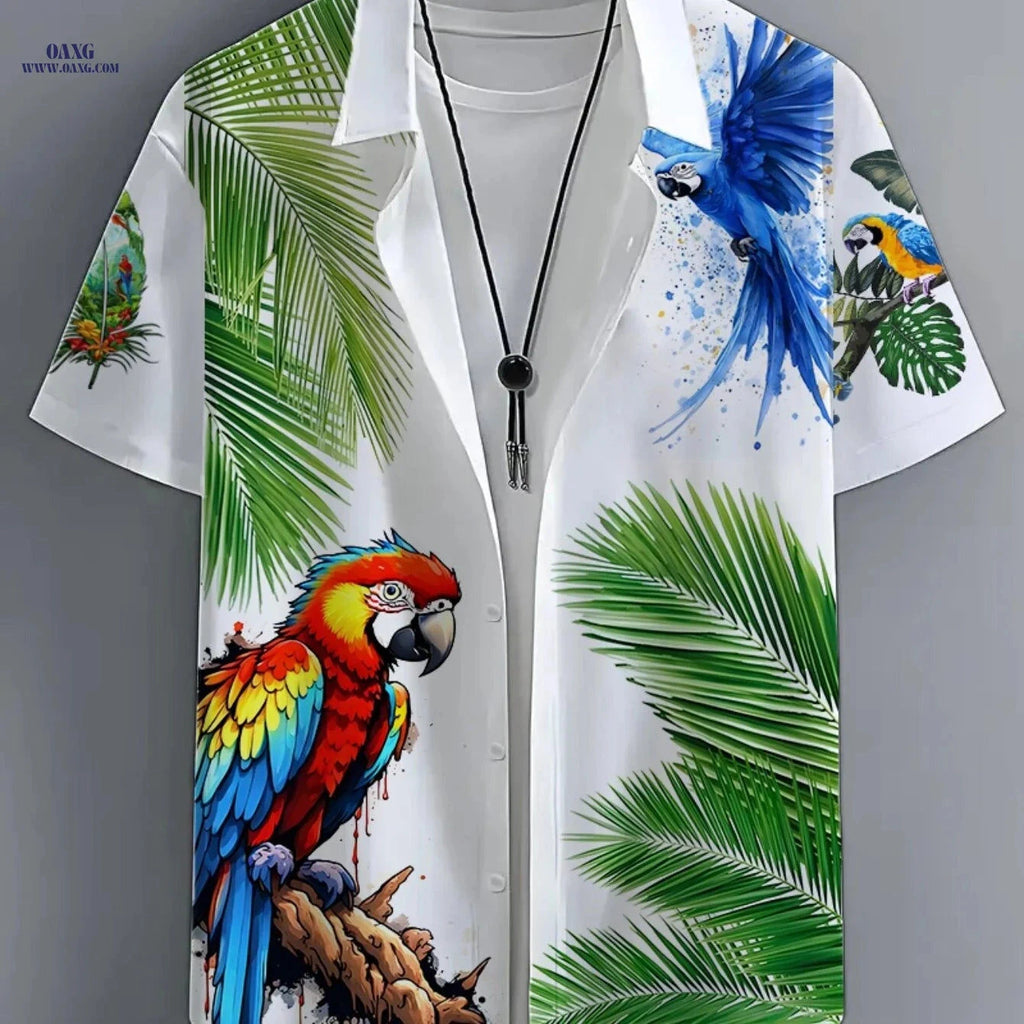 Men's Hawaiian Shirt - Tropical Parrot Print for Summer Beach Wear   OAXG Multicolor / FR S