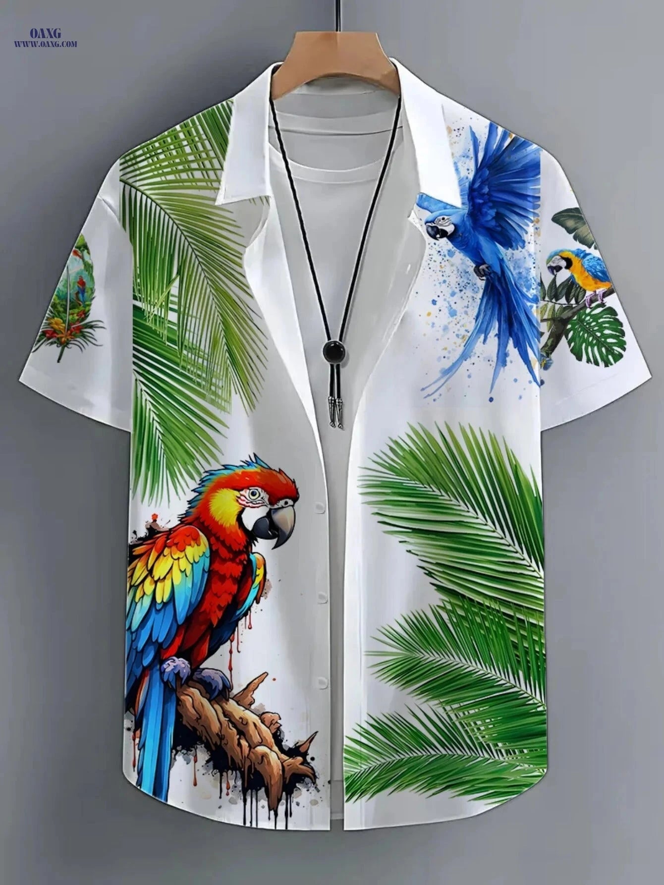 Men's Hawaiian Shirt - Tropical Parrot Print for Summer Beach Wear   OAXG Multicolor / FR S