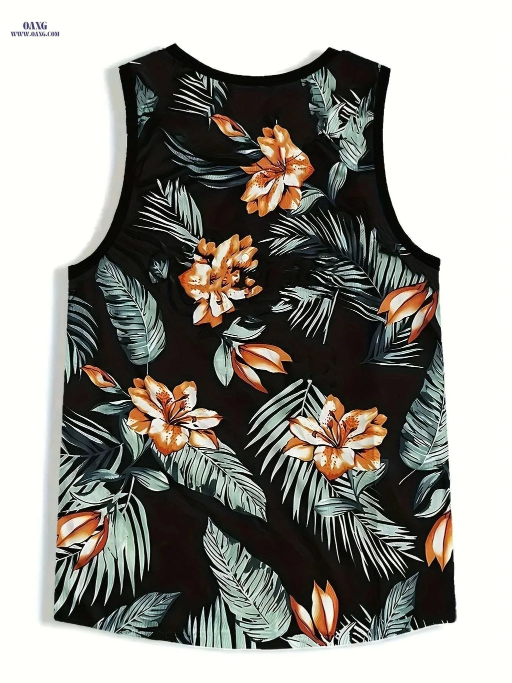 Men's Hawaiian Tropical Print Tank Top - Breathable Summer Gym Shirt   OAXG Mixed Color / S