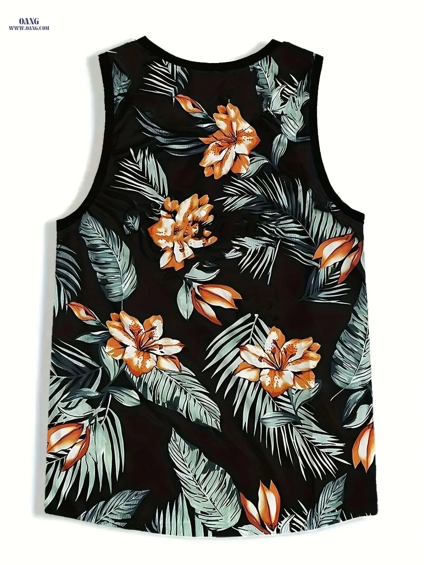 Men's Hawaiian Tropical Print Tank Top - Breathable Summer Gym Shirt   OAXG Mixed Color / S