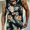 Men's Hawaiian Tropical Print Tank Top - Breathable Summer Gym Shirt   OAXG Mixed Color / S