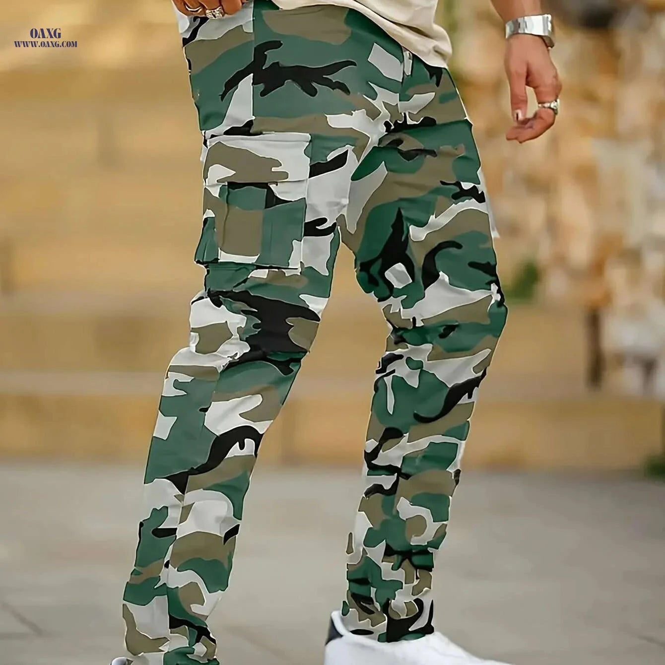 Men's Heavy-Duty Camo Cargo Pants - All-Terrain for Hiking & Camping   OAXG Mixed Color / S