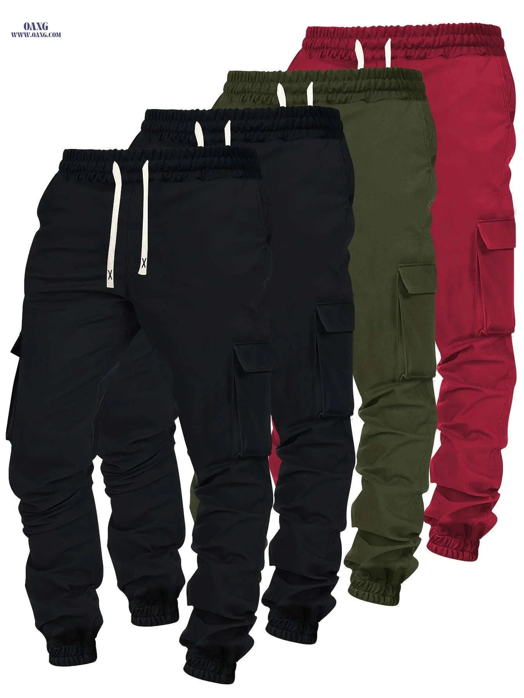 Men's Heavy-Duty Cargo Pants - 4pcs Pack, Multi-Pocket Elastic Waist   OAXG Mixed Color / FR S