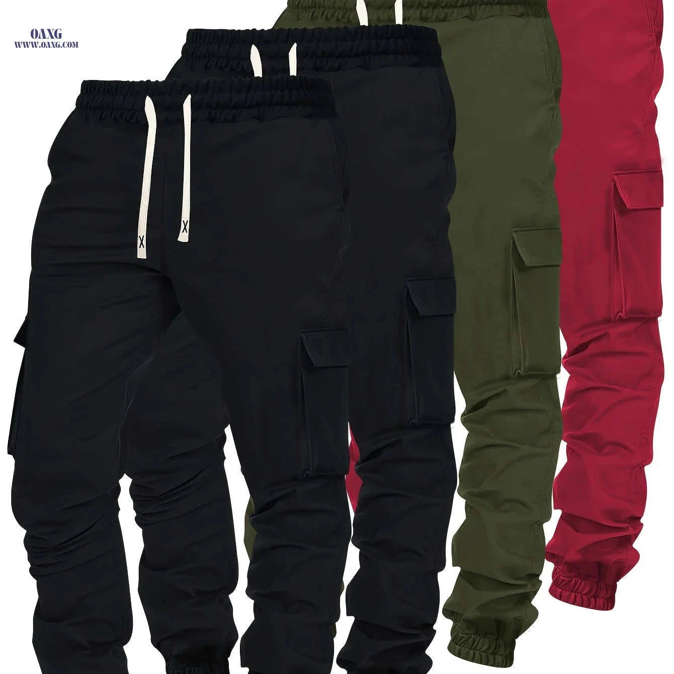 Men's Heavy-Duty Cargo Pants - 4pcs Pack, Multi-Pocket Elastic Waist   OAXG Mixed Color / FR S