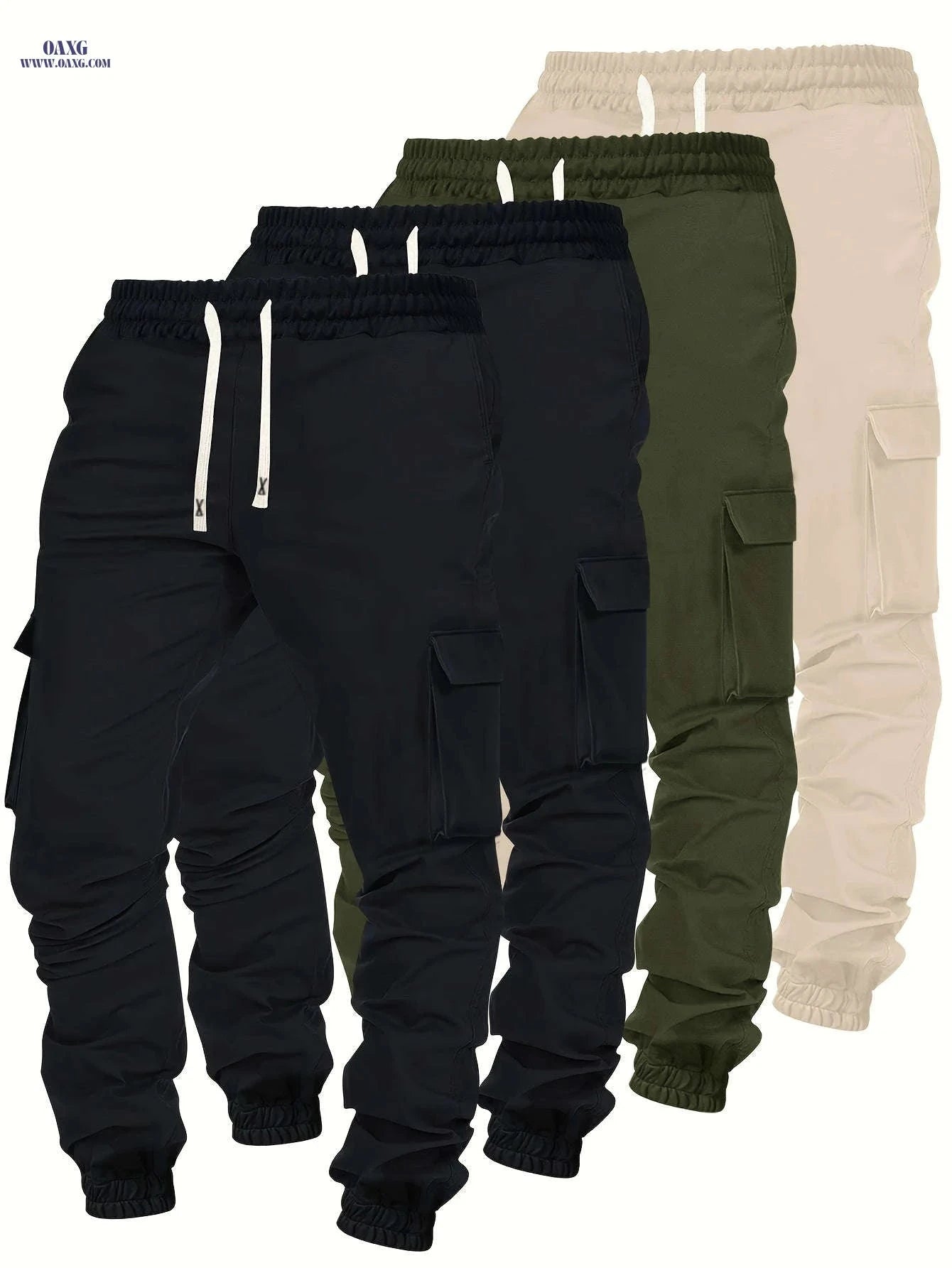 Men's Heavy-Duty Cargo Pants - 4pcs Pack, Multi-Pocket Elastic Waist   OAXG Mixed Color / FR S