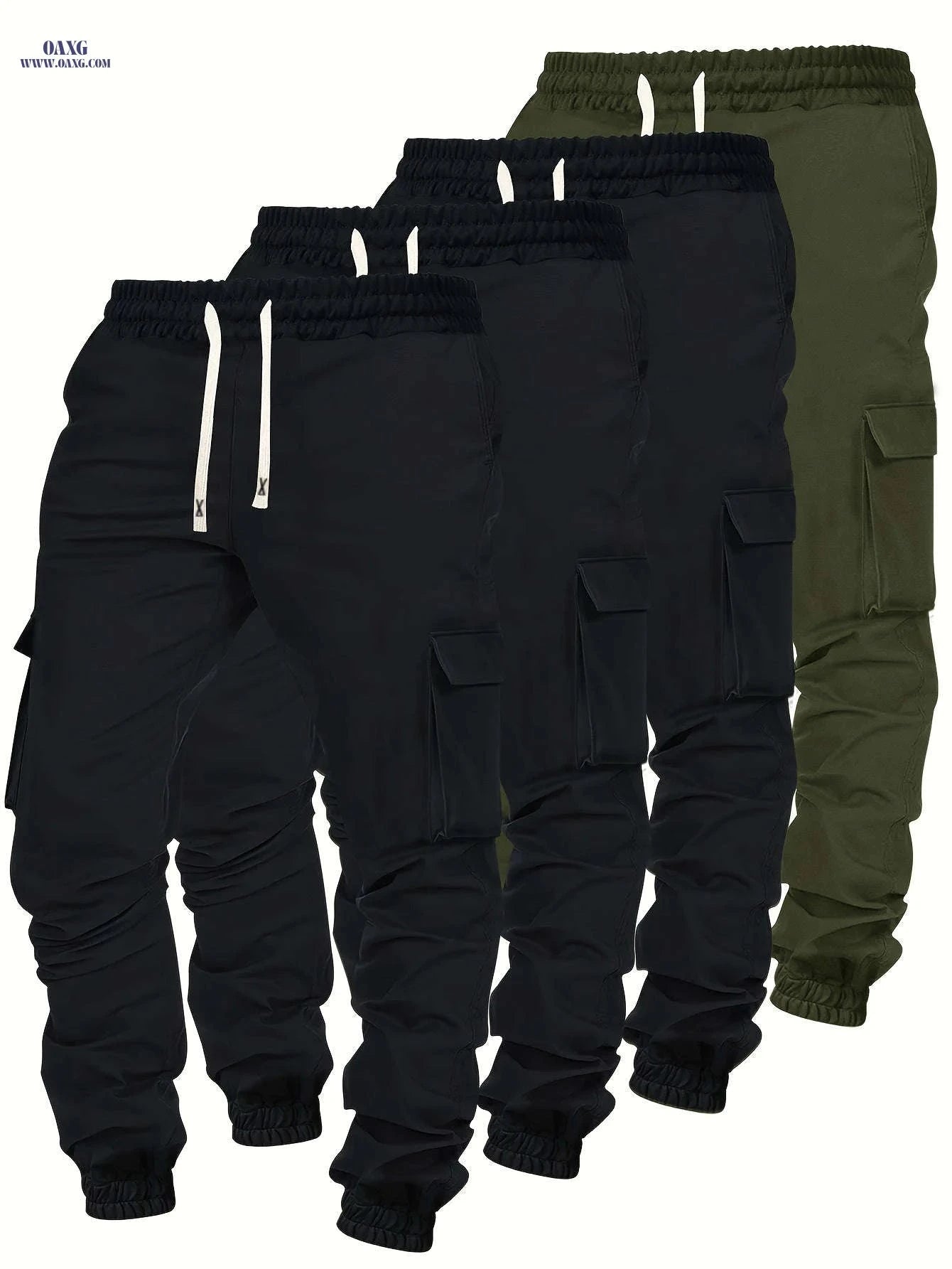 Men's Heavy-Duty Cargo Pants - 4pcs Pack, Multi-Pocket Elastic Waist   OAXG Mixed Color / FR S