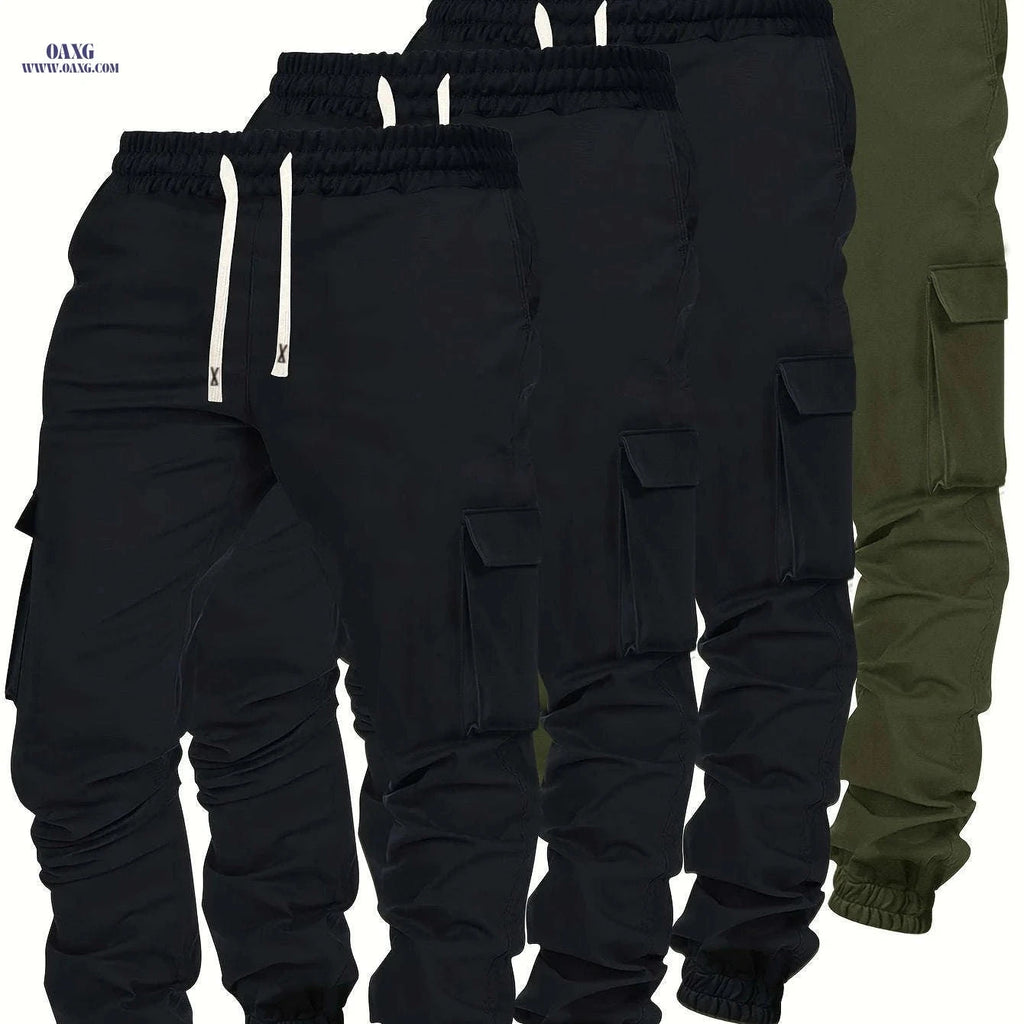 Men's Heavy-Duty Cargo Pants - 4pcs Pack, Multi-Pocket Elastic Waist   OAXG Mixed Color / FR S