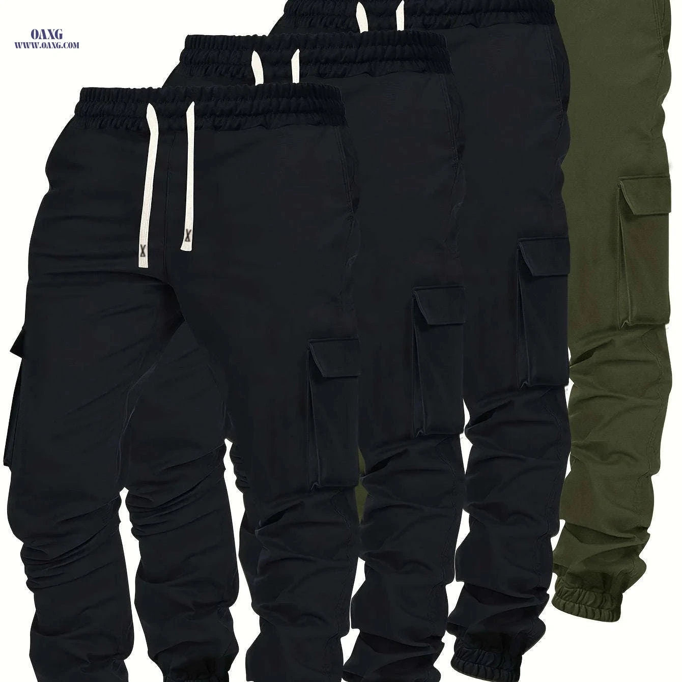 Men's Heavy-Duty Cargo Pants - 4pcs Pack, Multi-Pocket Elastic Waist   OAXG Mixed Color / FR S
